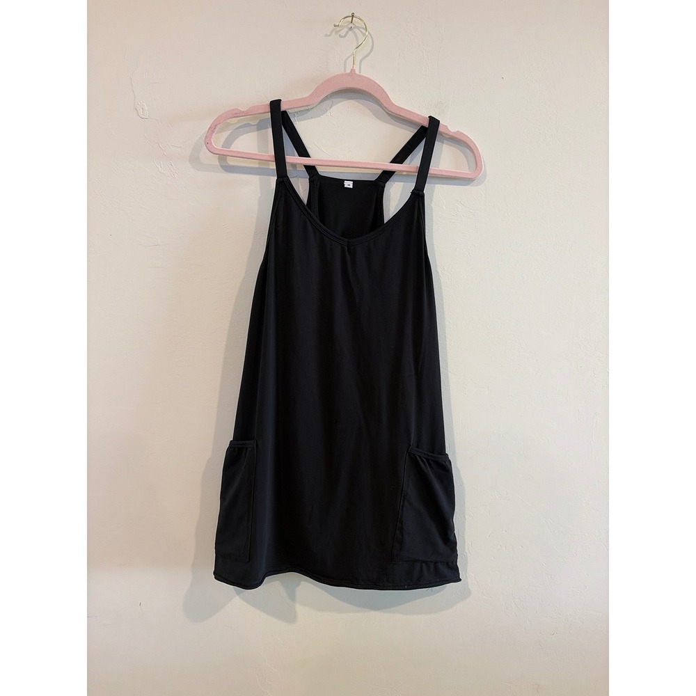 Black Athletic Dress with Built-in Shorts and Pockets Sleeveless V-Neck Size M